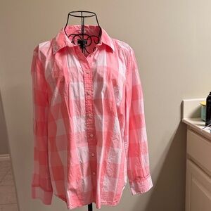 Talbots Pink and White Checkered Button Down Shirt